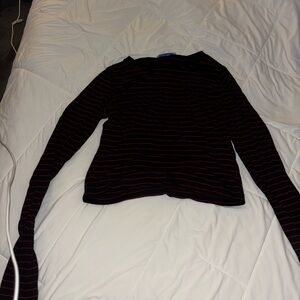 Zara Black and Red Striped Long Sleeve Top